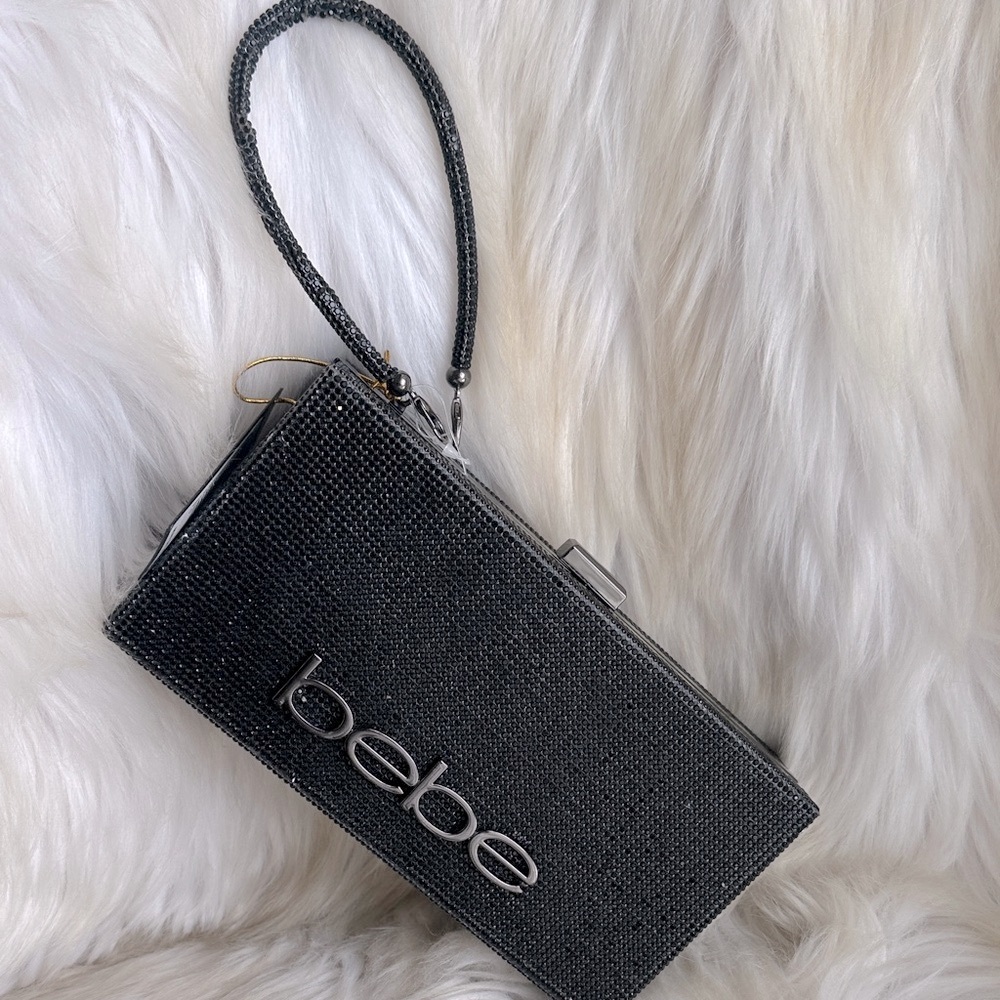 Bebe Sparkling Black Wristlet Clutch